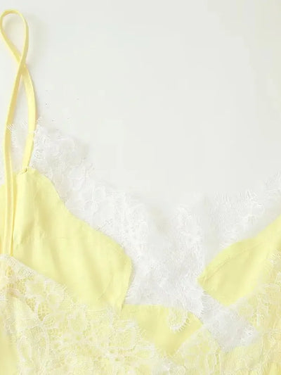 Yellow Asymmetric Lace Short Dress