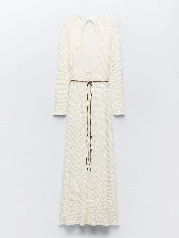 Off White Knitted Backless Maxi Dress