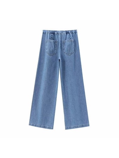 Denim Jacket Top & Pants Coord Set with Elastic Belt