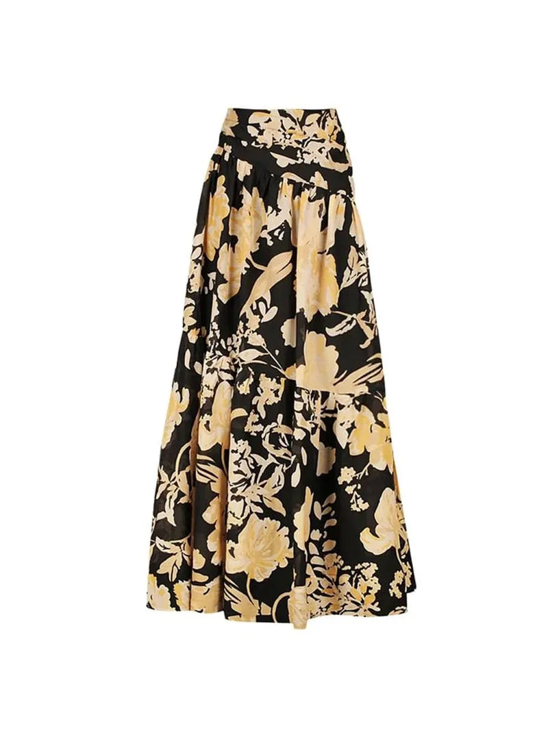 Floral Print Tube Swimsuit Bikini Set with Skirt