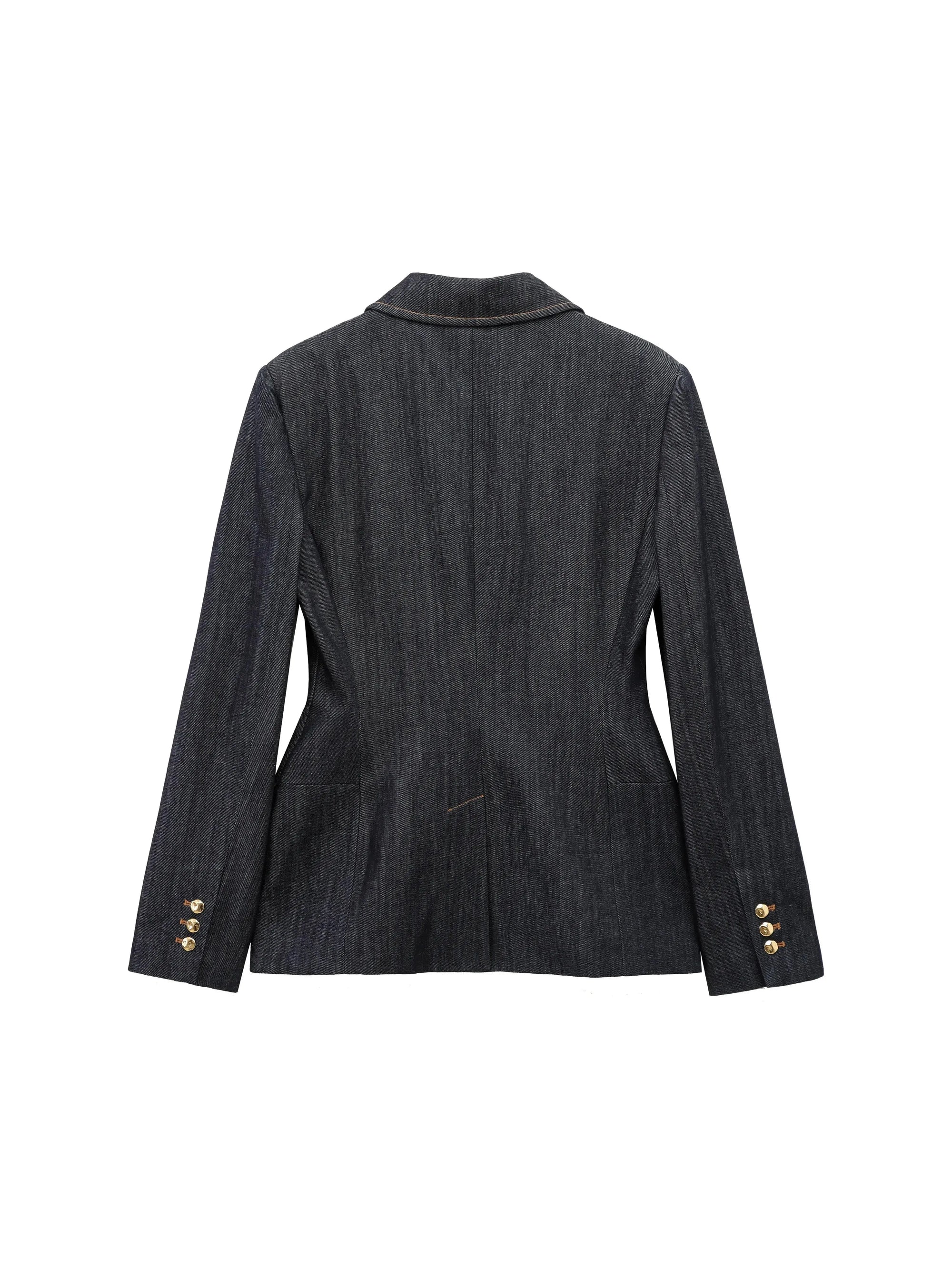 Denim Peplum Tube Top Blazer & Pants Coord Set