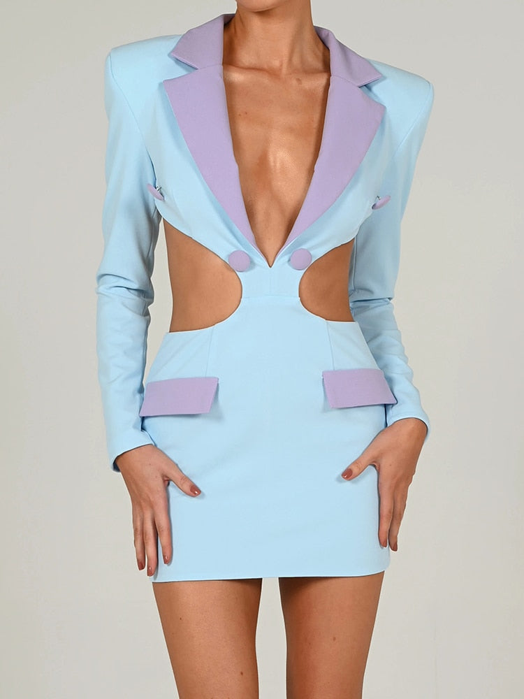 Blue/ Pink Cutout Blazer Dress