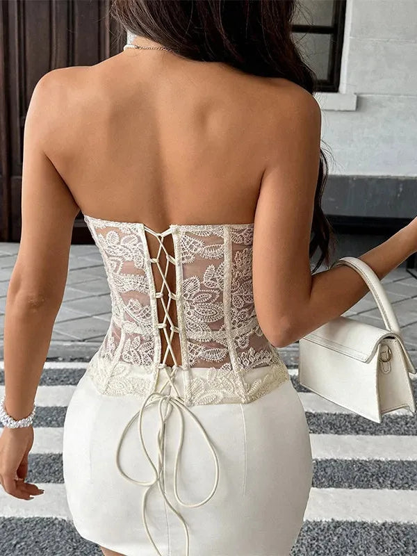 Embroidered Strapless Tube Boning Corset Backless Top Embroidered Strapless Tube Boning Corset Backless Top