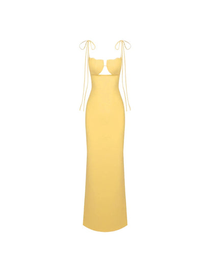 Tied Spaghetti Strap Cutout Flare Maxi Dress