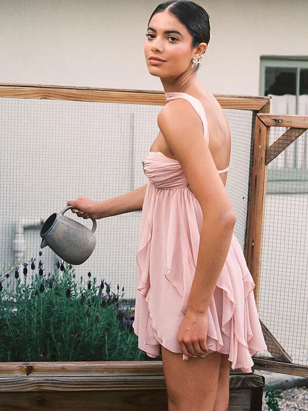 Halterneck Starfish Asymmetrical Strapless Short Dress