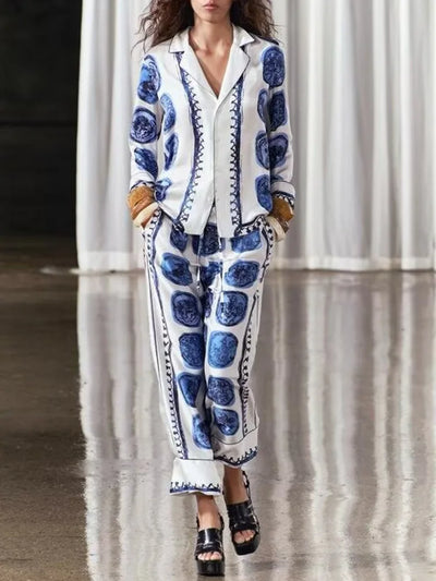 Zarina Abstract Print Shirt and Pant Coord Set