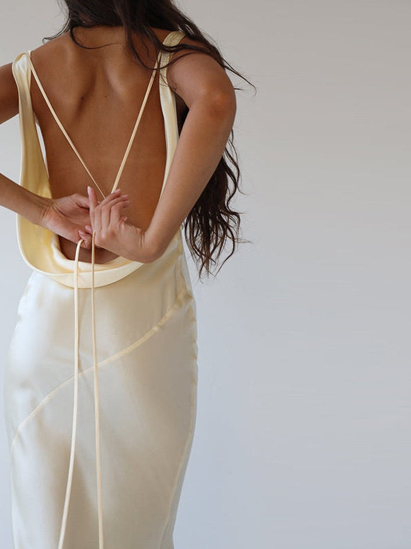 Cowl Neck Backless Fishtail Gown Dress