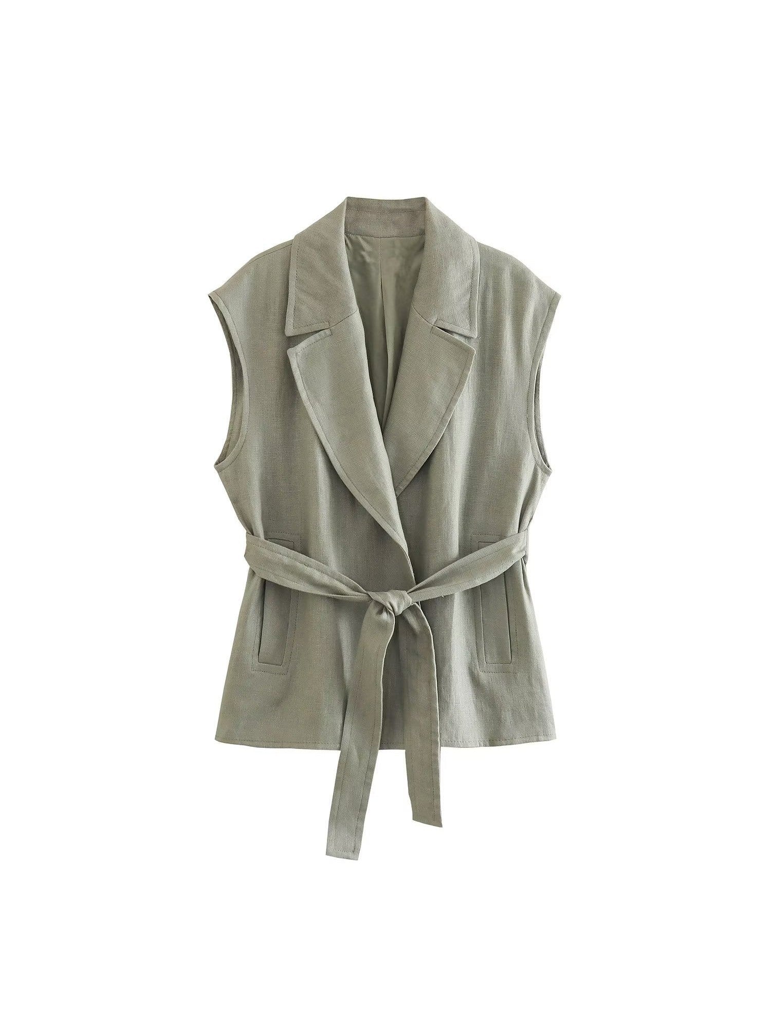 Mint Green Waist Coat Vest & Pants Coord Set with Belt