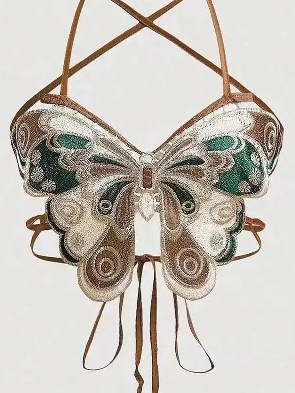 Embroidered Butterfly Backless Top
