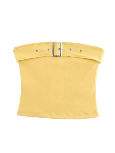 Strapless buckle detail top yellow