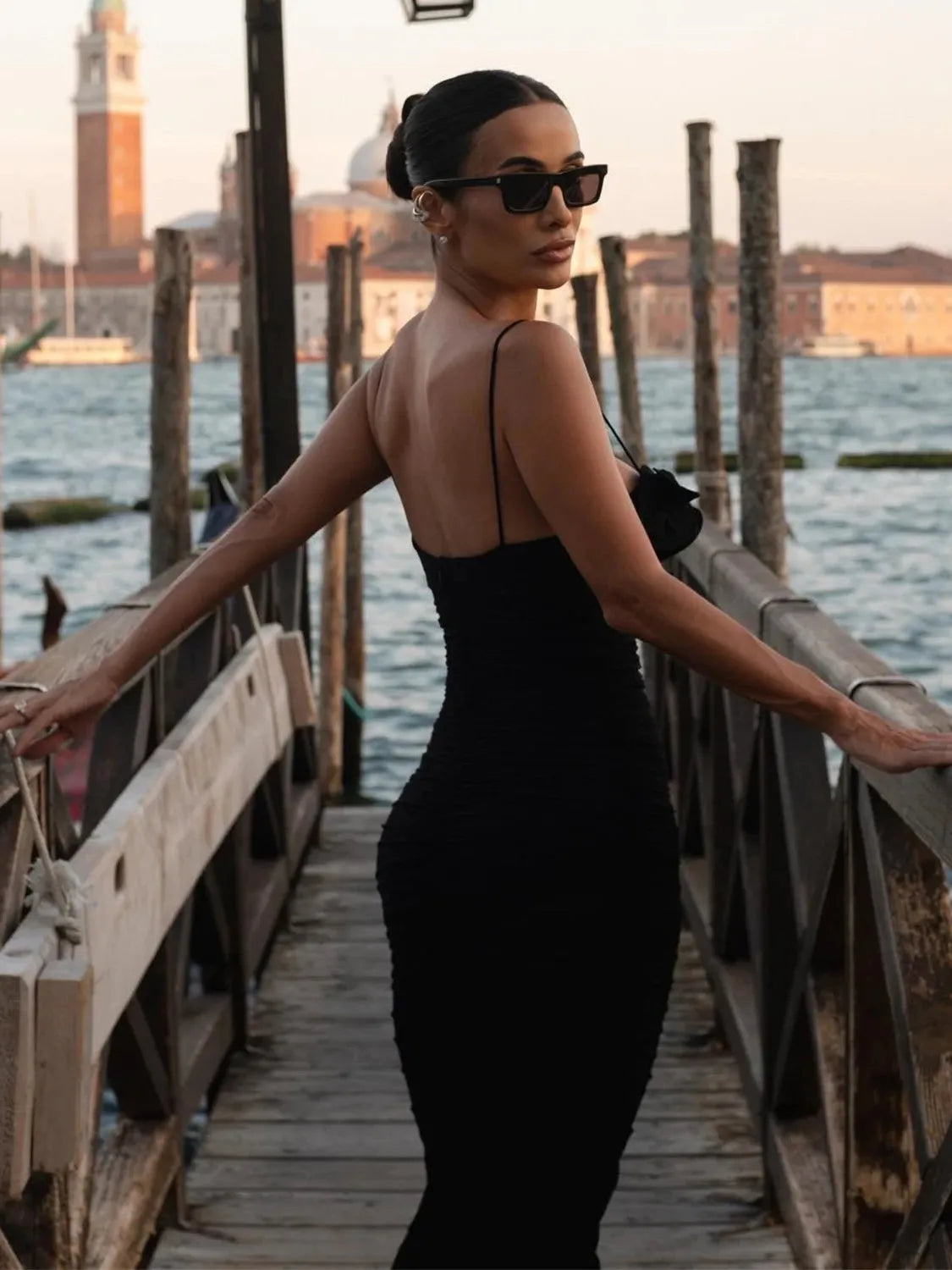 Keara Applique Spaghetti Strap Ruched Dress