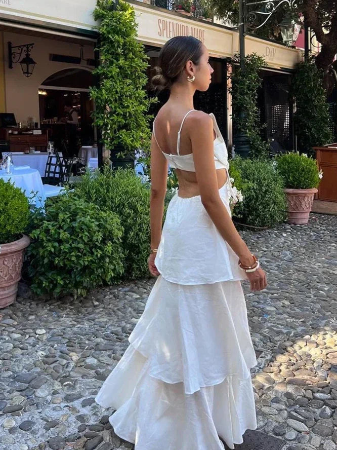 Flower Applique Cutout Backless Ruffle Dress Flower Applique Cutout Backless Ruffle Dress