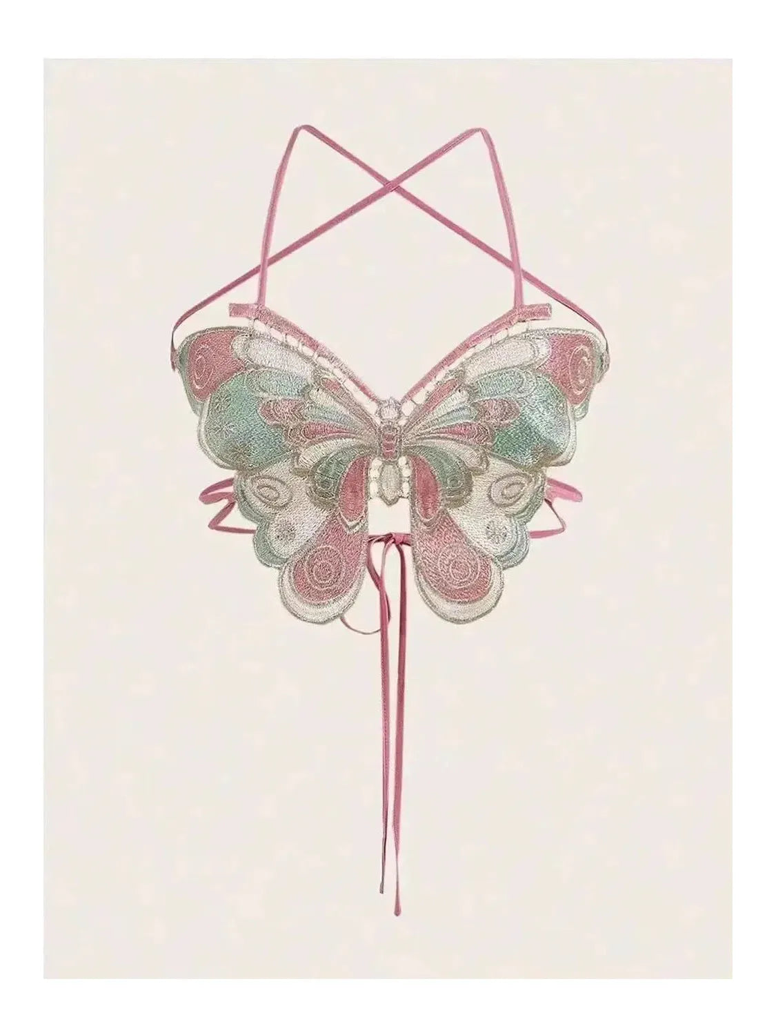 Embroidered Butterfly Backless Top