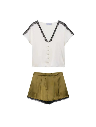 Camila Lacey Crop Top & with Shorts Coord Set