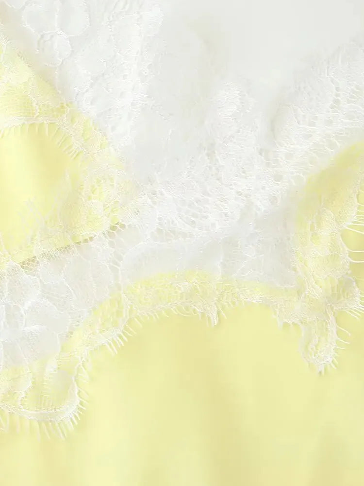 Yellow Asymmetric Lace Short Dress