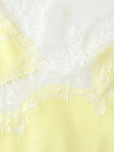 Yellow Asymmetric Lace Short Dress