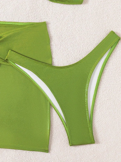 Green Metallic Tube 3 Piece SwimSuit Bikini Set