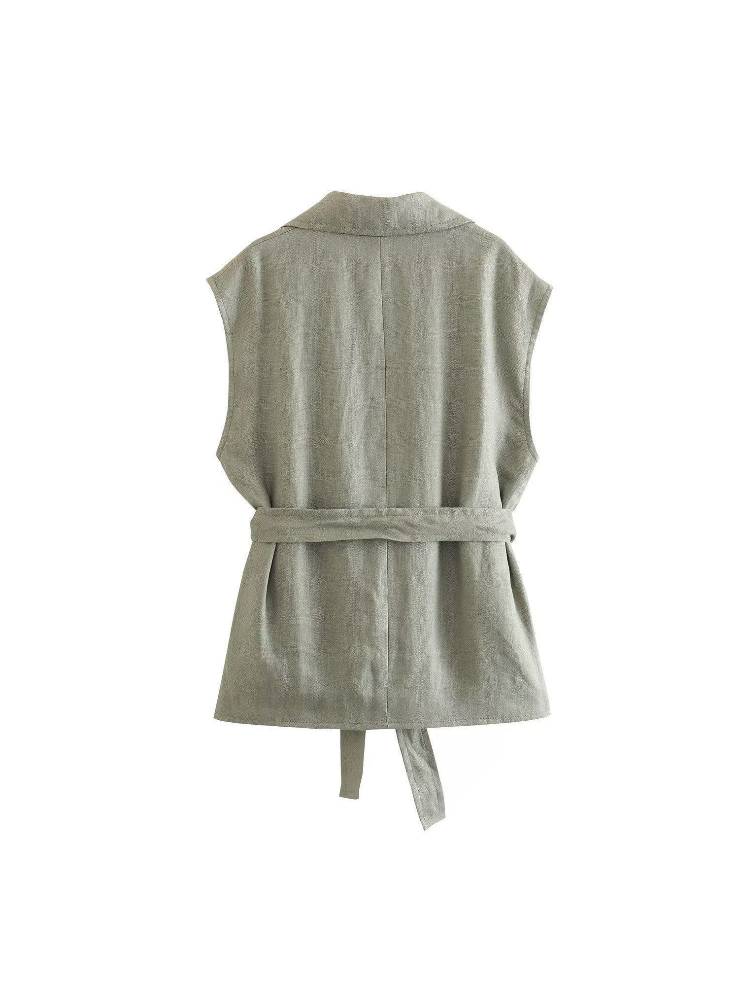 Mint Green Waist Coat Vest & Pants Coord Set with Belt