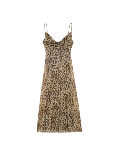 Animal Print Cowl Neck Backless Maxi Dress