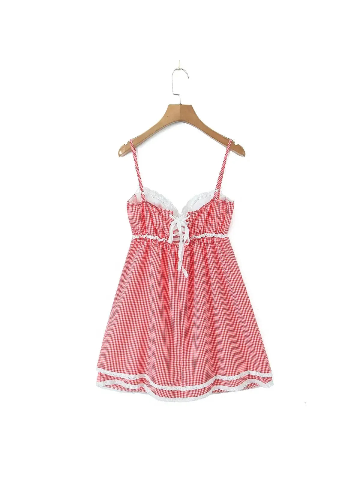 Gingham Print Short Dress With Adjustable Straps