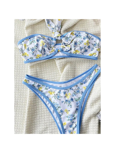 Floral Print Halterneck Two Piece Bikini SwimSuit Set