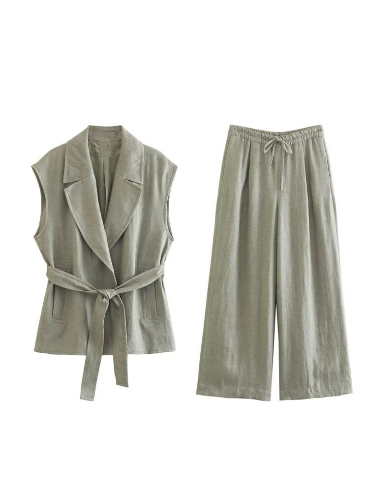 Mint Green Waist Coat Vest & Pants Coord Set with Belt