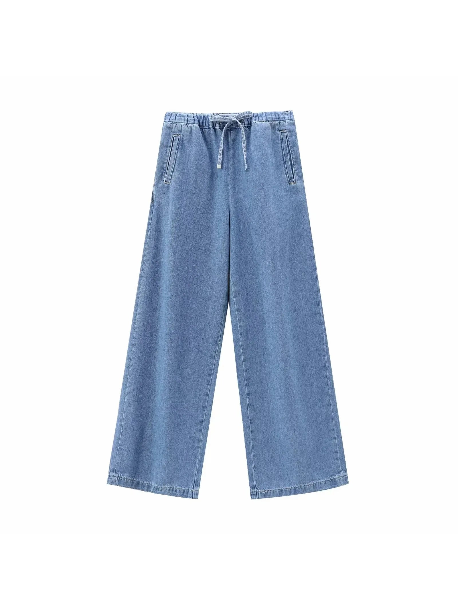 Denim Jacket Top & Pants Coord Set with Elastic Belt