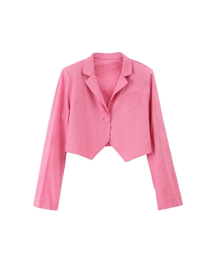 Pink Cropped Blazer & Slit Mini Skirt Set