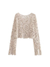 Paisley Pattern Flounced Knitted Sleeves Top