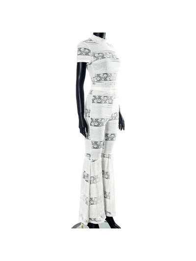 Joskaa White Lace Top & High Waist Flared Pants Coord Set