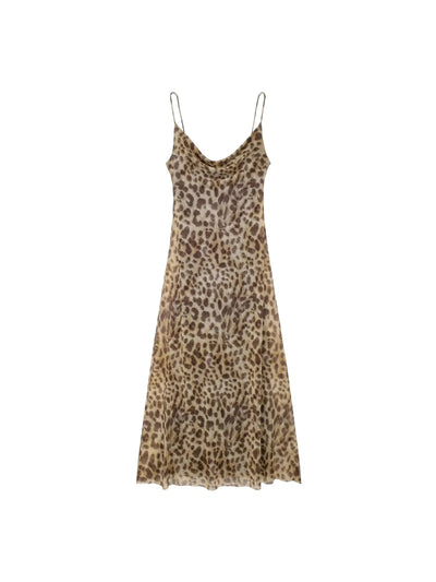 Animal Print Cowl Neck Backless Maxi Dress