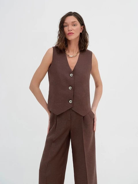 Waist Coat Vest & Wide Leg Pants Coord Set