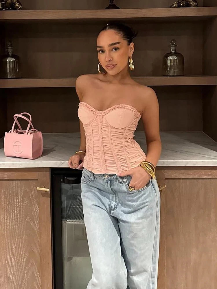 Ruffle Boning Corset Tube Top