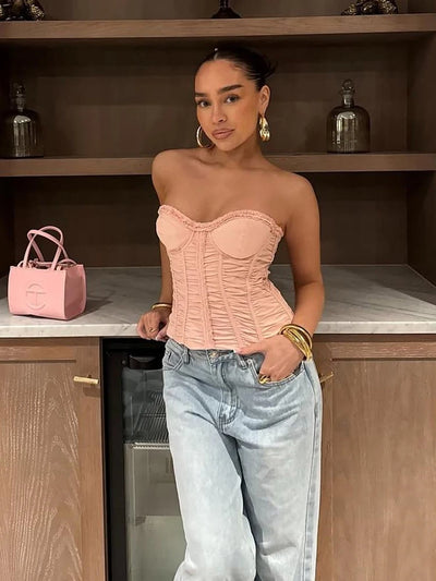 Ruffle Boning Corset Tube Top