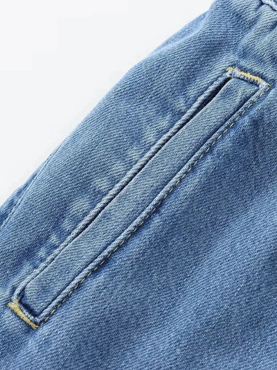 Denim Jacket Top & Pants Coord Set with Elastic Belt