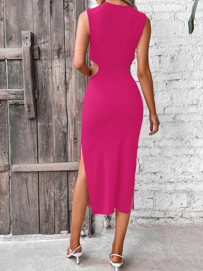 Twist Front CutOut Waist Split Thigh Dress