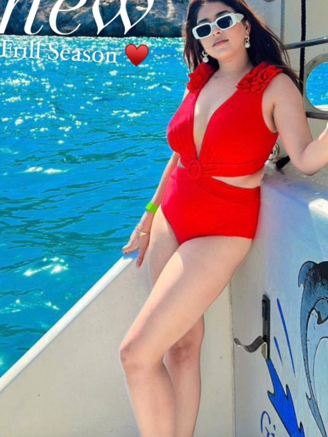 Red Ruffle Belted Bikini Swimsuit Bodysuit