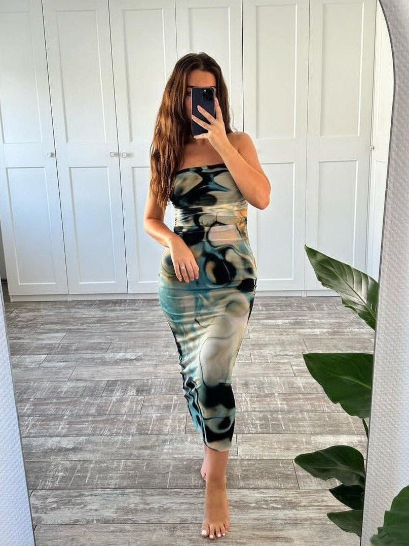 Strapless Tie Dye Tulle Tube Dress