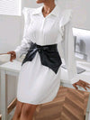 Ruffle Trim Belted Shirt Dress With Corset