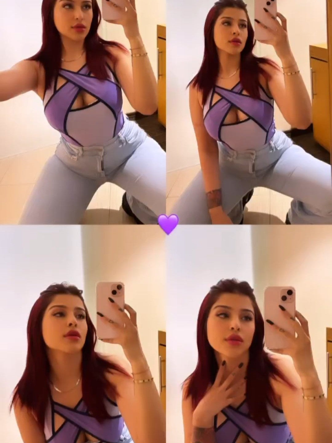 Purple Color Contrast Patchwork Bodysuit