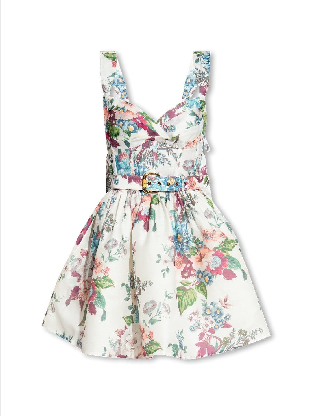 Floral Print Tied Strap Mini Dress with Belt