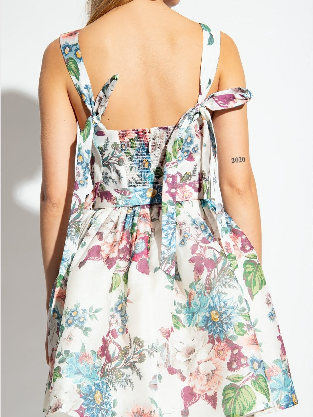 Floral Print Tied Strap Mini Dress with Belt