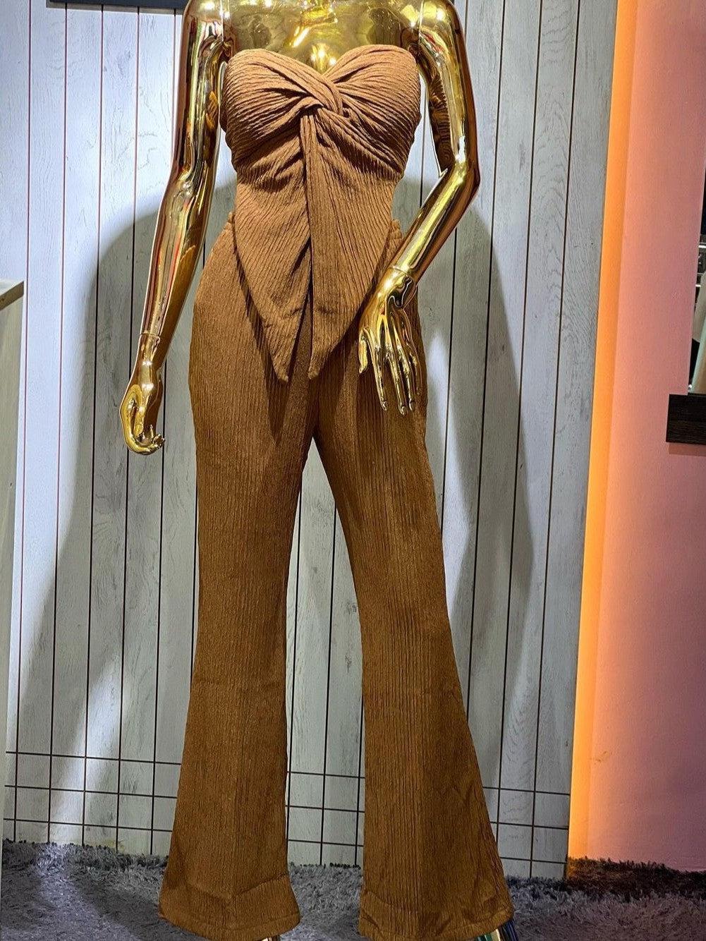 Bandeau Crop Tube Top & Wide Leg Pants Coord Set