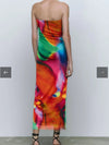 New Strapless Tie & Dye Print Tube Tulle Dress