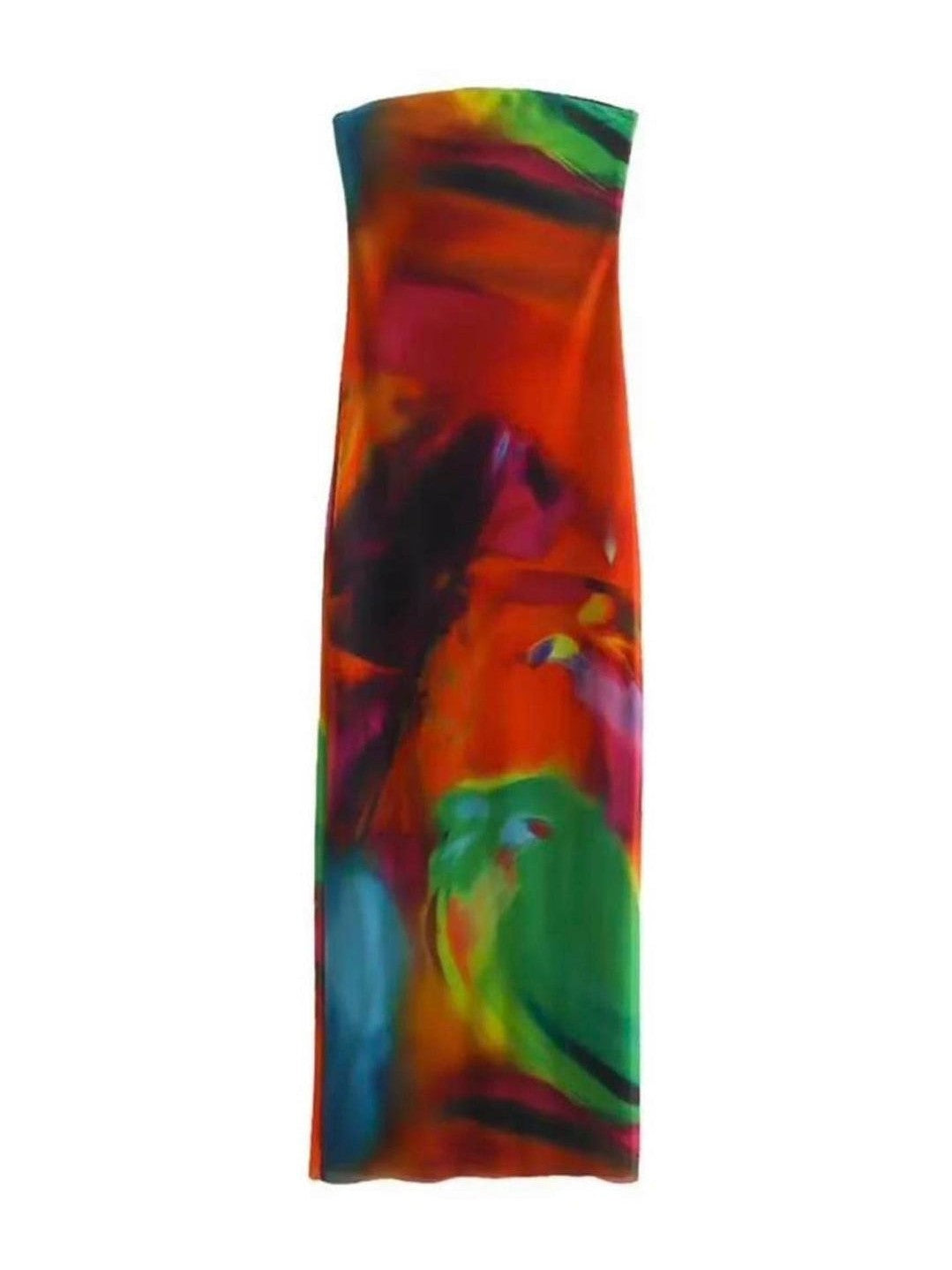 New Strapless Tie & Dye Print Tube Tulle Dress