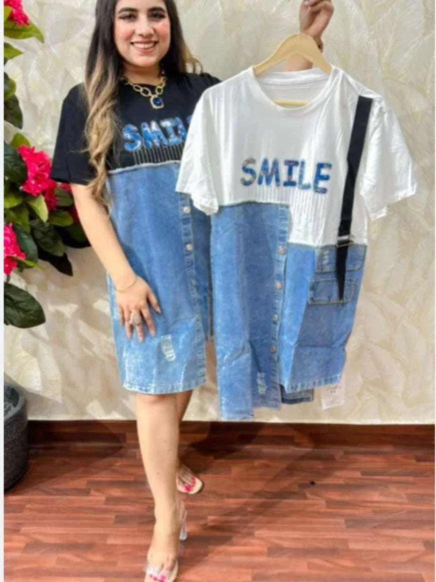 Rhinestone Oversized Denim T Shirt Dress