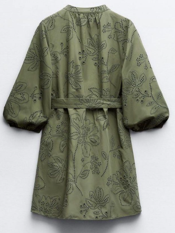 Green Short Cotton Dress with Belt