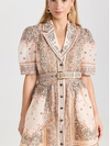 Printed Short Sleeves A Line Dress with Belt