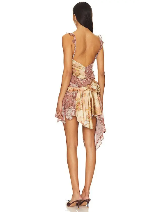 Asymmetric Floral Ruffle Print Short Dress