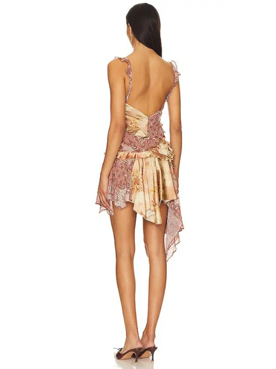 Asymmetric Floral Ruffle Print Short Dress